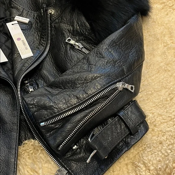 Marc Jacob’s Black Leather moto Jacket with real fox Fur Accents - Picture 5 of 10